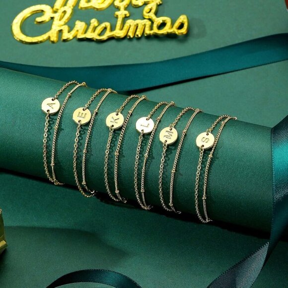 Gold Plated Initial Bracelet Dainty 18K Gold for Women Trendy Personalized Gift - Picture 5 of 7